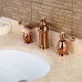 Tap Contemporary Widespread Waterfall / Widespread with Ceramic Valve Two Handles Three Holes for Rose Gold   Bathroom Sink Faucet  Golden/Brown - B0777JTKYY